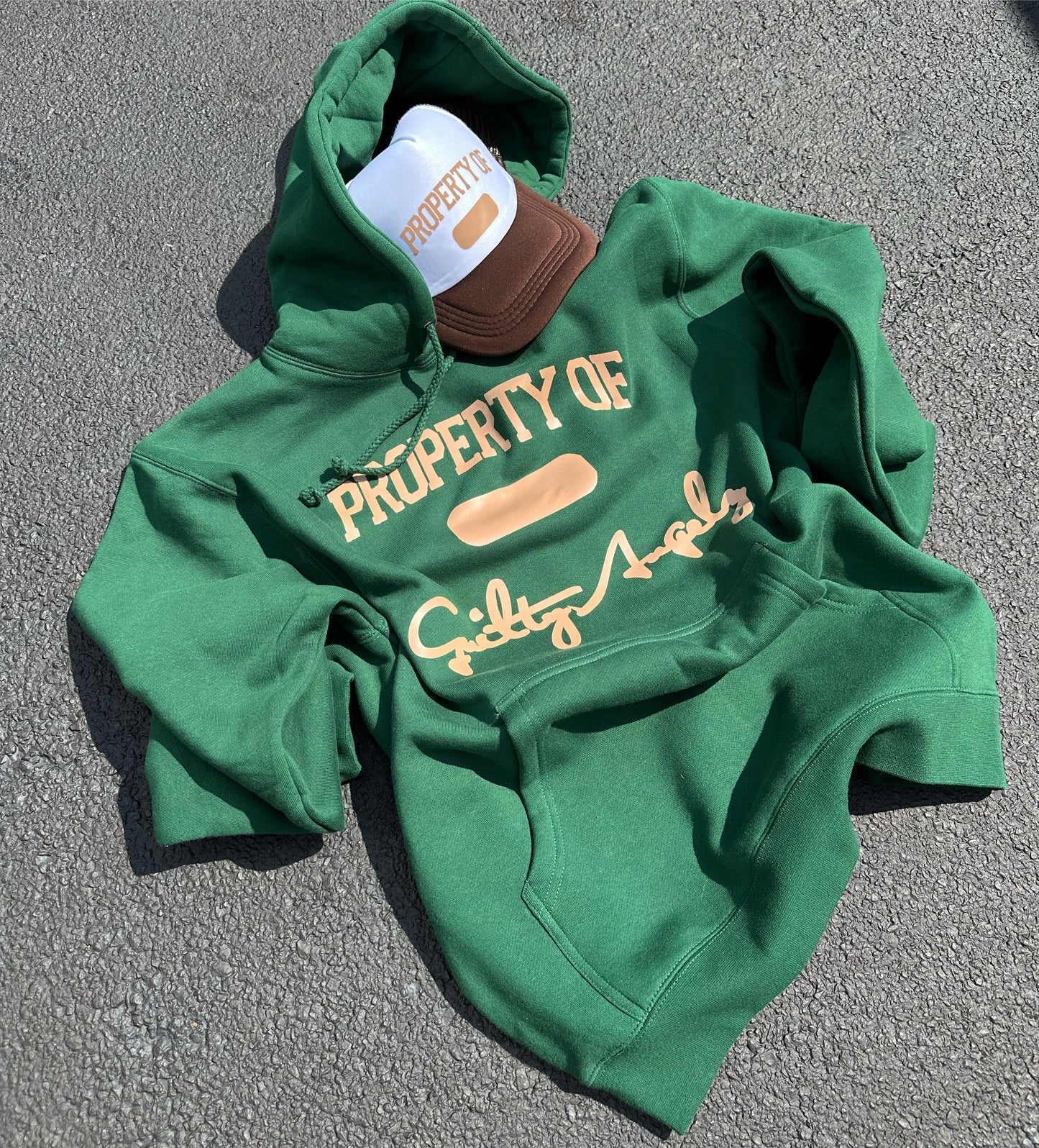 “PRODUCT OF… “ hoodie green/camel