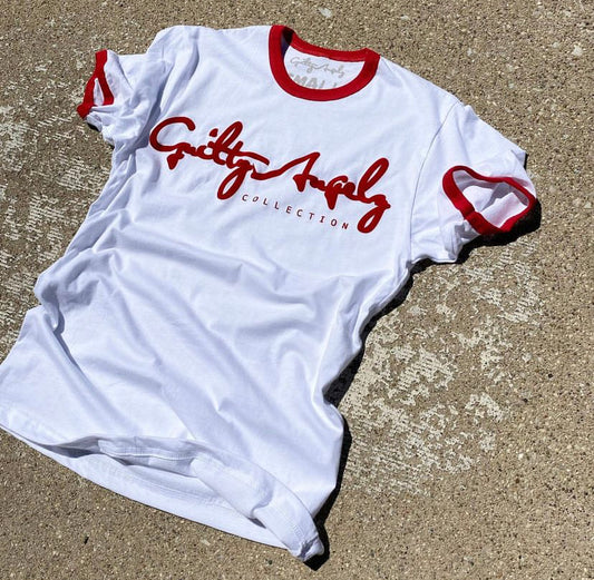 Signature Tee (White with Red Letters)